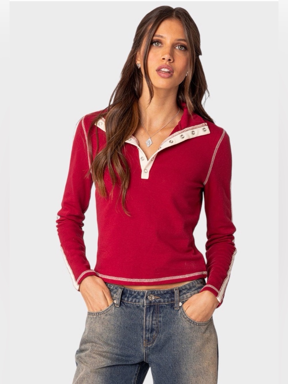 Edikted Red Long-Sleeve Top